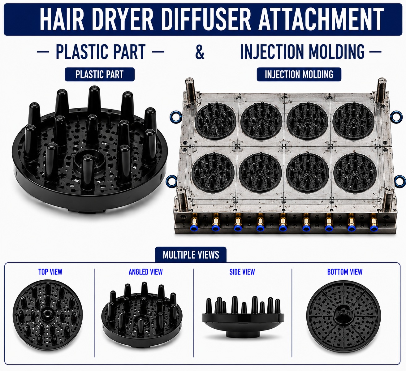Hair Dryer Plastic Diffuser Attachment Mould and Moulding Service